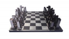 METAL CHESS SET BLACK SILVER ORDER ONLY       - DECOR ITEMS